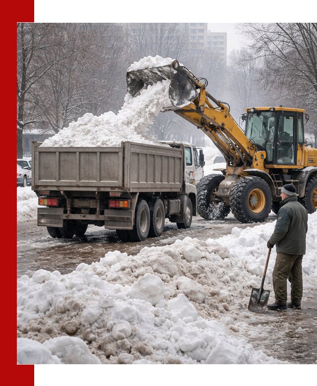 Вывоз снега грузовой техникой в Нововоронеже оперативно и чисто