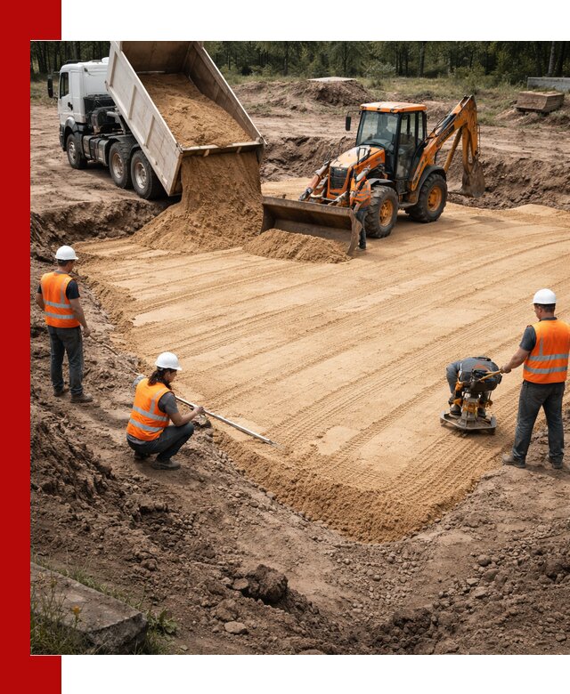 Устройство песчаной подушки для фундаментов и дорог в Нововоронеже